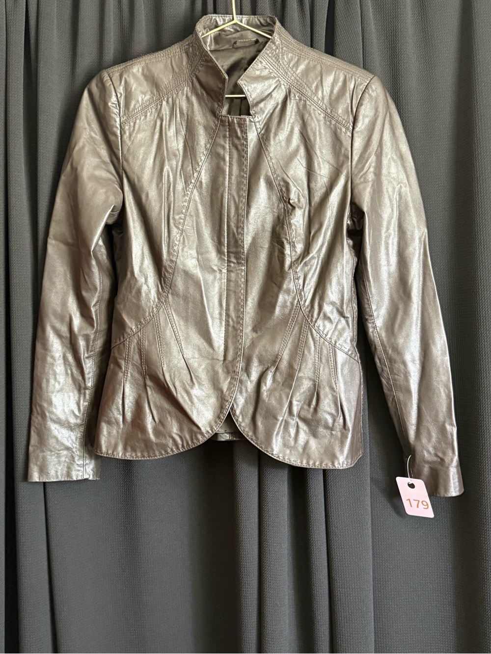Womens Faux Leather Stand-Collar Jacket